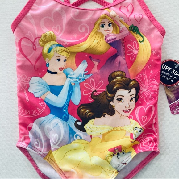 Disney Princess Girls 4 Pink Swimsuit - Picture 2 of 5